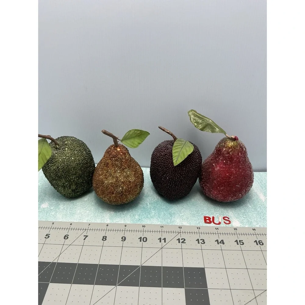 Vtg Lot 4 Beaded Sugar Frosted Faux Fruit‎ Decor Staging